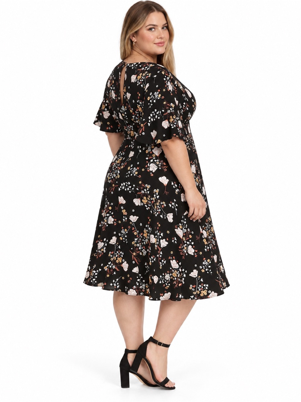 Torrid Black Floral Surplice Midi Dress Plus Size 4 4X